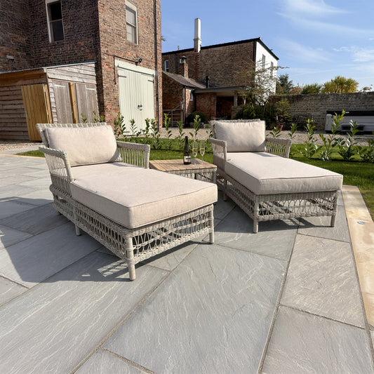 Provence Outdoor Sun Lounger Set – 2 Rattan Loungers + Acacia Side Table (Spring ’25 Launch)