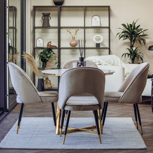Bjorn Champagne Velvet Dining Chairs – Scandinavian Modern with Gold Tip Legs