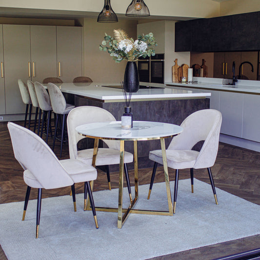 Bjorn Beige Velvet Dining Chairs – Scandinavian Modern with Gold Tip Legs