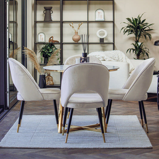 Bjorn Beige Velvet Dining Chairs – Scandinavian Modern with Gold Tip Legs