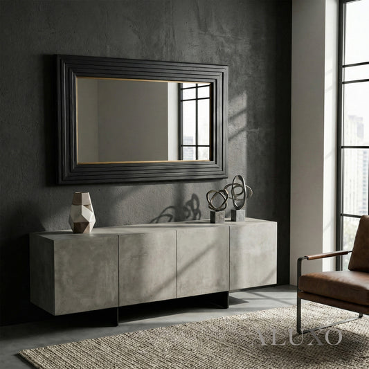 Lumi Lennox Modern Architectural Wall Mirror in Black - 123cm x 77cm