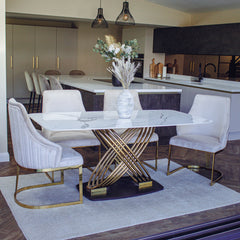 Olivia Velvet Dining Chair | Fluted Back with Gold Stainless Steel Frame