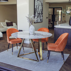 Bjorn Rust Orange Velvet Dining Chairs – Scandinavian Modern with Gold Tip Legs