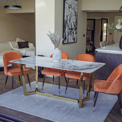 Loki 180cm Cream Sintered Stone Dining Table with Gold Y-Leg Stand