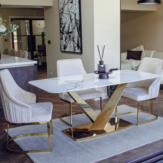 Olivia Velvet Dining Chair | Fluted Back with Gold Stainless Steel Frame