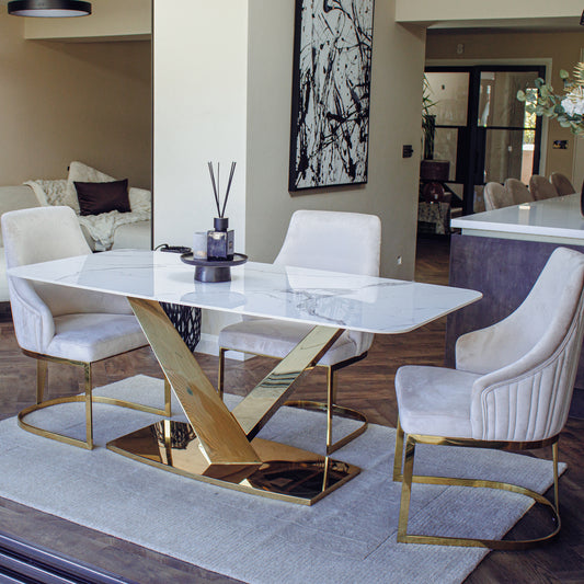 Vittoria 180cm Slimline Sintered Stone Dining Table with V-Shaped Pedestal Base