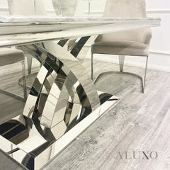 Xena 180cm Marble Dining Table with Chrome Double X Base – 5 Marble Colour Options