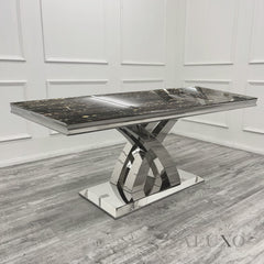 Xena 180cm Marble Dining Table with Chrome Double X Base – 5 Marble Colour Options