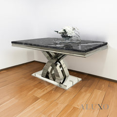 Xena 180cm Marble Dining Table with Chrome Double X Base – 5 Marble Colour Options