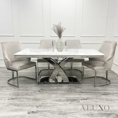 Xena 180cm Marble Dining Table with Chrome Double X Base – 5 Marble Colour Options