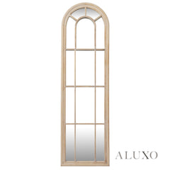 Torin Rustic Washed Wood Tall Arched Window Wall Mirror - 170cm