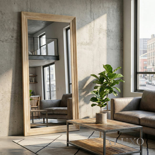 Lumi Large Washed Wood Wall Mirror with Stepped Frame - 180cm x 90cm