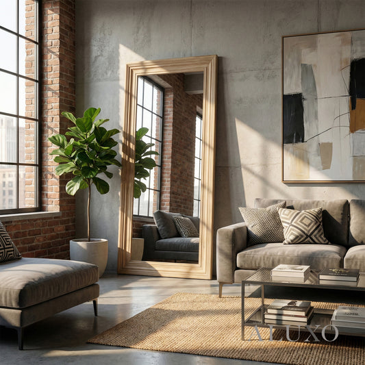 Lumi Large Washed Wood Wall Mirror with Stepped Frame - 180cm x 90cm