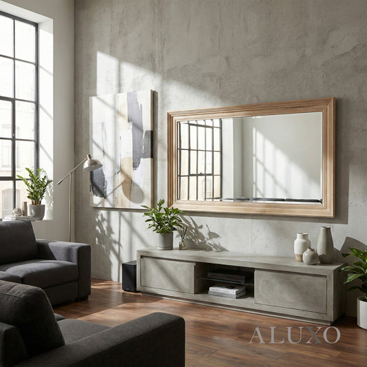 Lumi Medium Washed Wood Wall Mirror with Stepped Frame - 150cm x 80cm