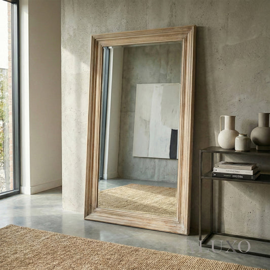 Lumi Small Washed Wood Wall Mirror with Stepped Frame - 120cm x 76cm