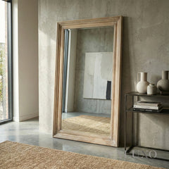 Lumi Small Washed Wood Wall Mirror with Stepped Frame - 120cm x 76cm
