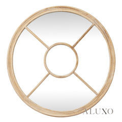 Torin Round Washed Wood Architectural Window Wall Mirror - 100cm