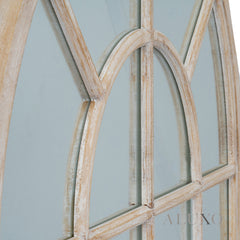 Torin Rustic Washed Wood Arched Window Wall Mirror - 135cm