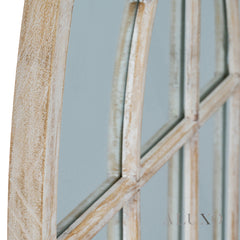 Torin Rustic Washed Wood Arched Window Wall Mirror - 135cm