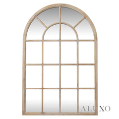 Torin Rustic Washed Wood Arched Window Wall Mirror - 135cm