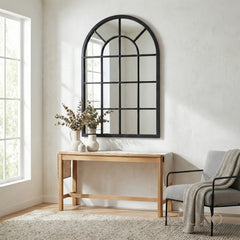 Torin Black Wood Arched Window Wall Mirror - 135cm