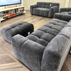 ALUXO® Harlem 2/3 Seater Sofa, Armchair & Footstool – Steel Grey Velvet