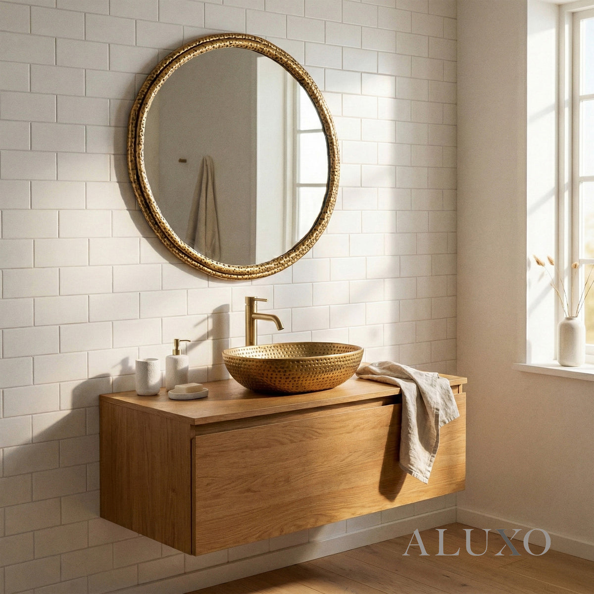 Orel Medium Dimpled Texture Organic Wall Mirror in Gold - 78cm x 73cm