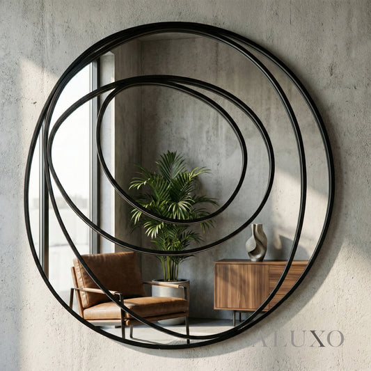 Brisa Black Sculptural Swirl Wall Mirror - 94cm x 87cm