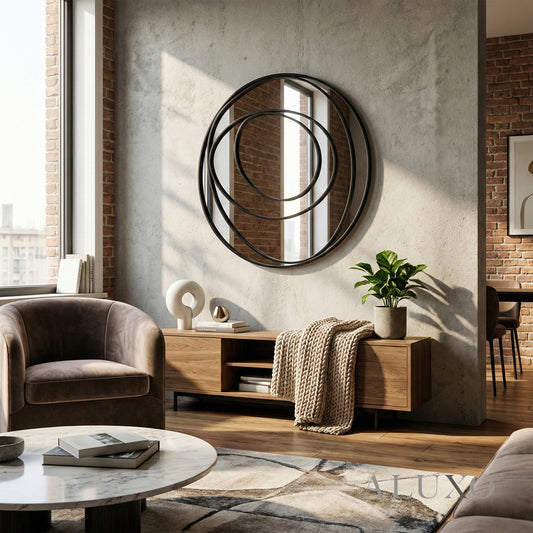 Brisa Black Sculptural Swirl Wall Mirror - 94cm x 87cm