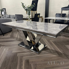 Valeria 180cm Marble Dining Table with Chrome \V Base – 5 Marble Colour Options