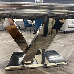 Valeria 180cm Marble Dining Table with Chrome \V Base – 5 Marble Colour Options