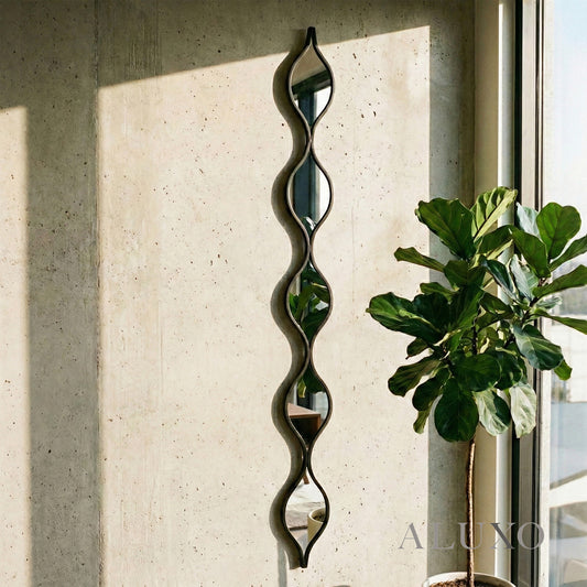 Elden Sculptural Wavy Slim Wall Mirror in Black - 146cm