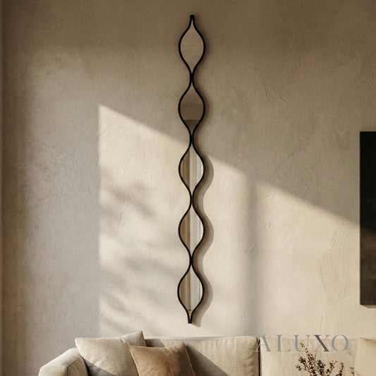 Elden Sculptural Wavy Slim Wall Mirror in Black - 146cm