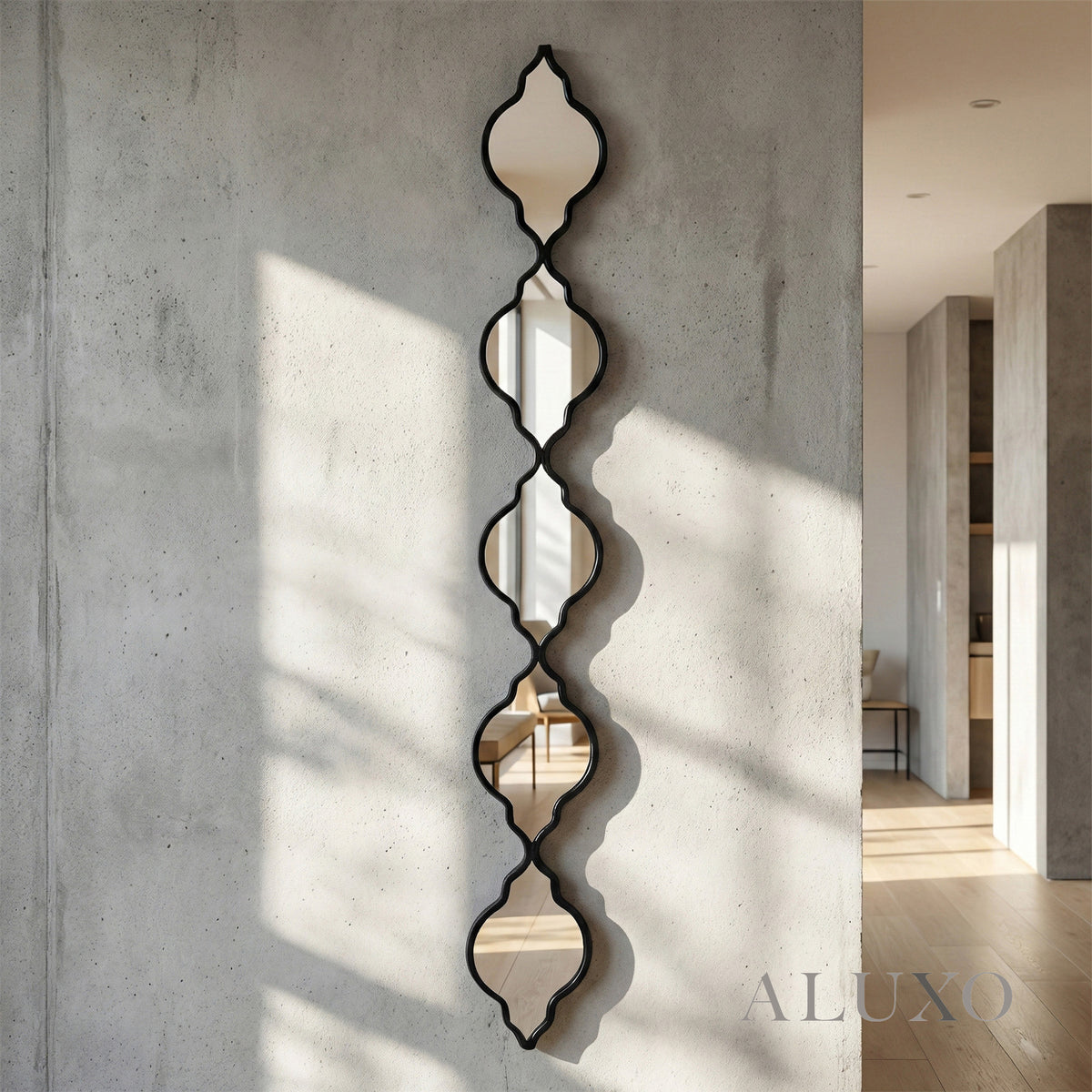 Elden Vertical Quatrefoil Slim Wall Mirror in Black - 132cm