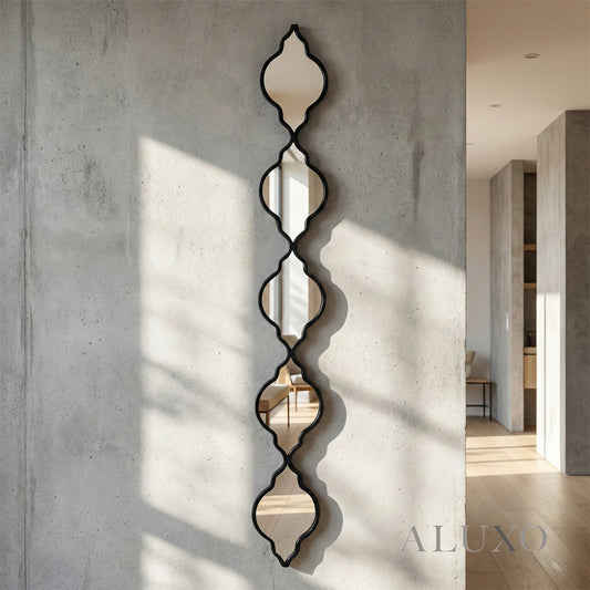 Elden Vertical Quatrefoil Slim Wall Mirror in Black - 132cm