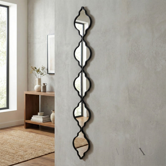 Elden Vertical Quatrefoil Slim Wall Mirror in Black - 132cm