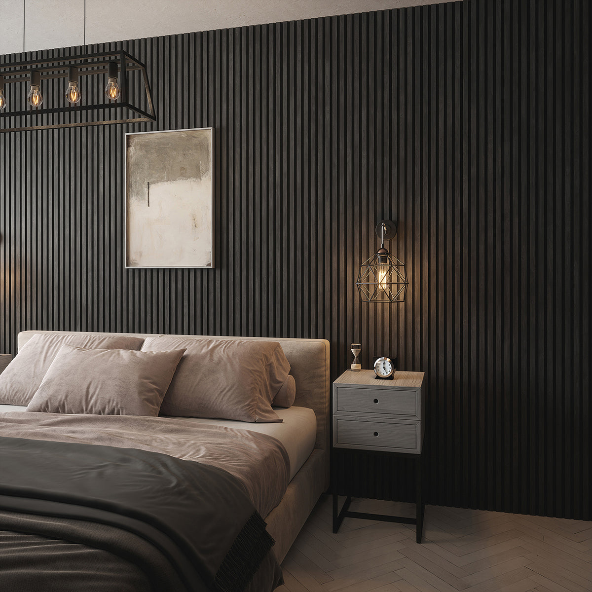 Acoustic Slatted Wall Panels 240 x 60cm - Charcoal Black
