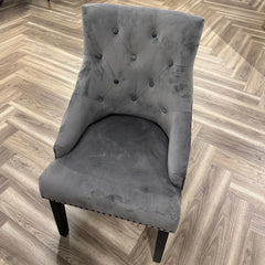 Gunnar Velvet Dining Chair | Studded & Quilted Back, Wood Legs - Light Grey / Dark Grey