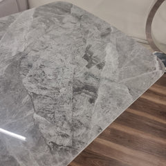 Lucca 160cm | 180cm White / Grey Marble Dining Table with Hammered Metal Block Base