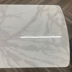 Lucca 160cm | 180cm White / Grey Marble Dining Table with Hammered Metal Block Base