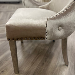 Oskar Velvet Dining Chair | Deep Button Back with Chrome Legs - Beige / Dark Grey