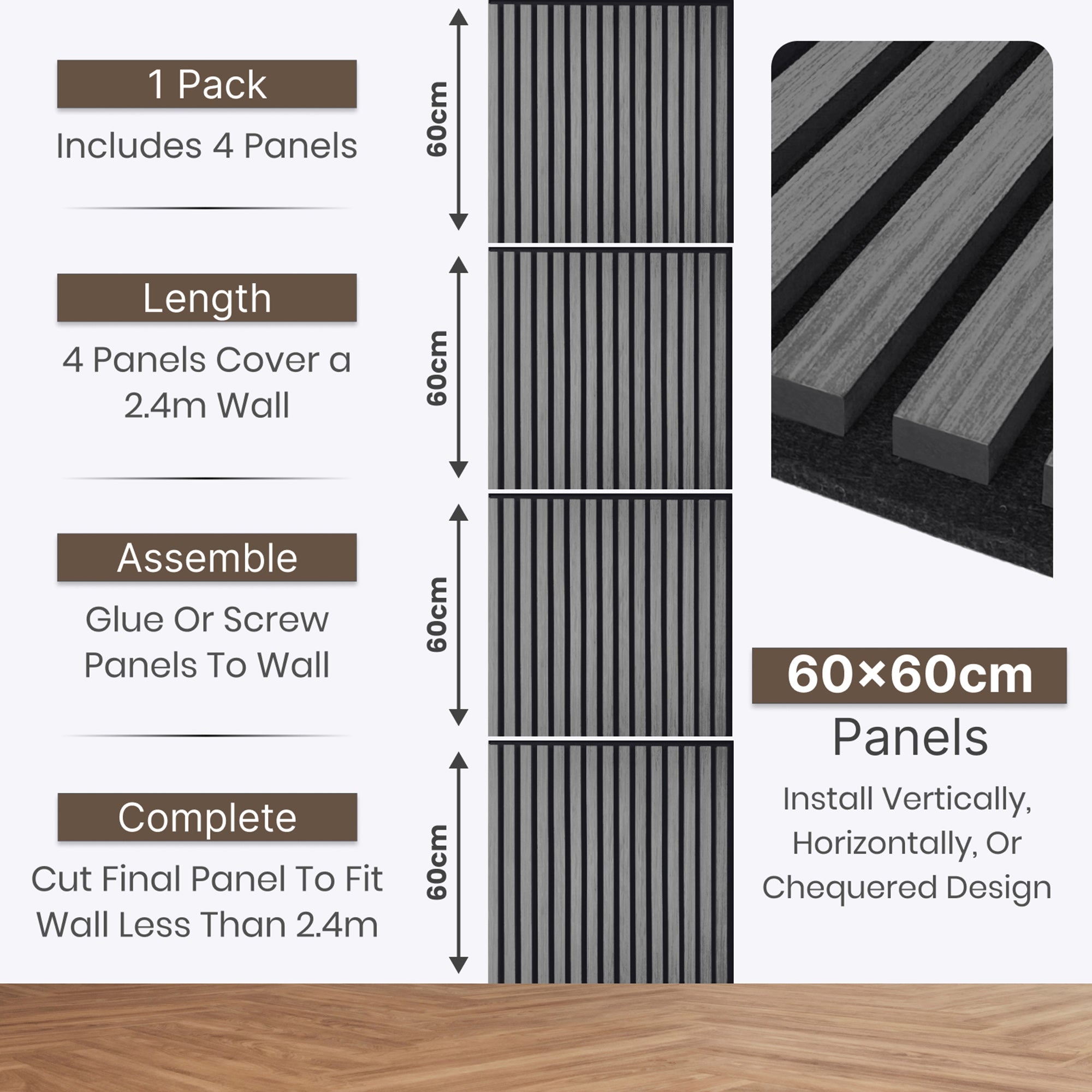 ALUXO® Acoustic Square Wall Panel 60 x 60cm (SET of 4) - Charcoal Black