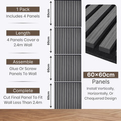 ALUXO® Acoustic Square Wall Panel 60 x 60cm (SET of 4) - Charcoal Black