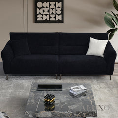 ALUXO® Albany Bouclé Sofa Collection in Black Lux Fabric - 2/3/4 Seater, Footstool
