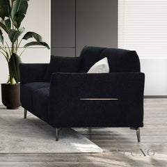 ALUXO® Albany Bouclé Sofa Collection in Black Lux Fabric - 2/3/4 Seater, Footstool