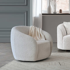 ALUXO® Nolita 3 Seater Bouclé Sofa with Swivel Chair - Latte / Koala