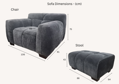 ALUXO® Harlem 2/3 Seater Sofa, Armchair & Footstool – Steel Grey Velvet