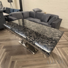 Valeria 180cm Marble Dining Table with Chrome \V Base – 5 Marble Colour Options