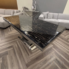 Valeria 180cm Marble Dining Table with Chrome \V Base – 5 Marble Colour Options