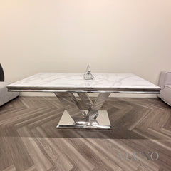Valeria 180cm Marble Dining Table with Chrome \V Base – 5 Marble Colour Options